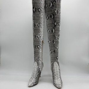 Sliver Python Pointy Toe Stilettos Long Boots Heel